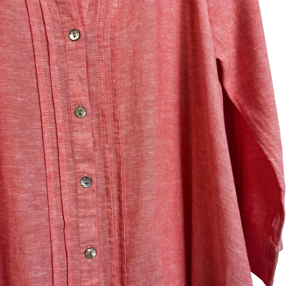 Calypso St Barth Coral Linen Blend Pintuck Midi Shirt Dress M Coastal Lagenlook - Picture 6 of 11